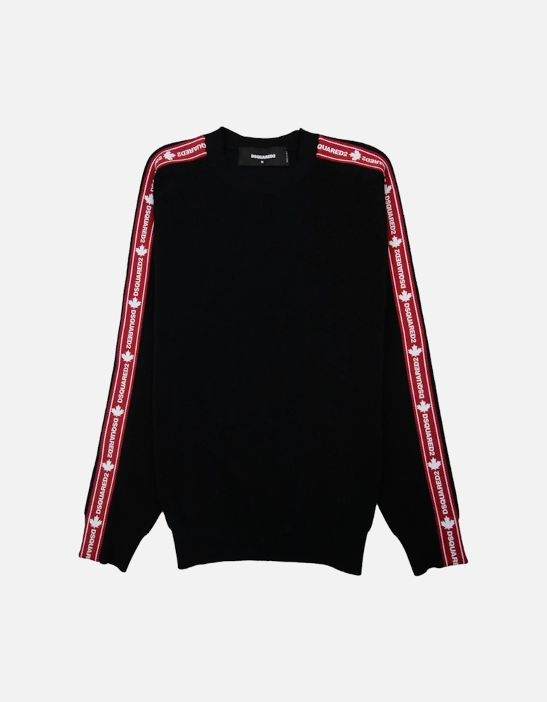 Tape Detail Knitted Sweatshirt Black