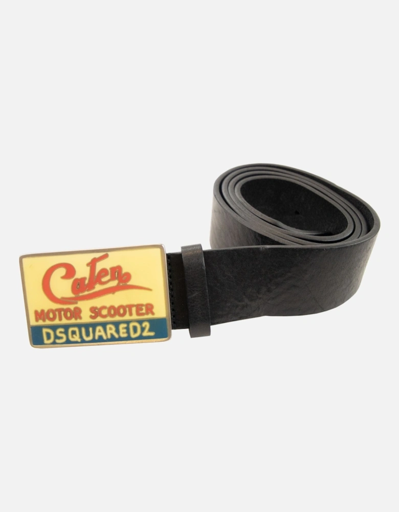 Rectangular Buckle Motor Scooter Belt Black