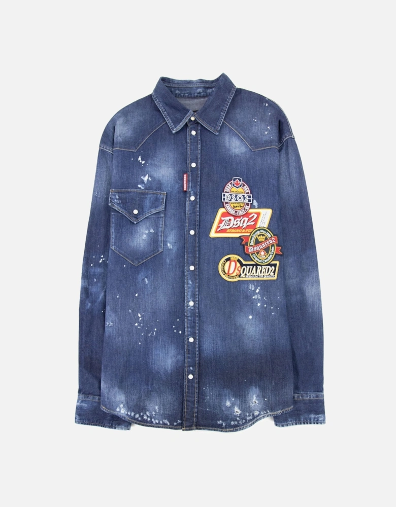 Dark Dropped Military Denim Shirt Blue