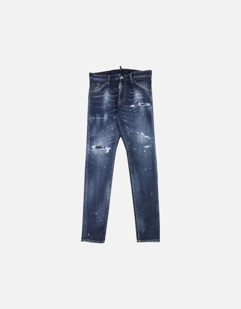 Dark Ripped Red & Blue Spots Wash Cool Guy Jeans Denim 470