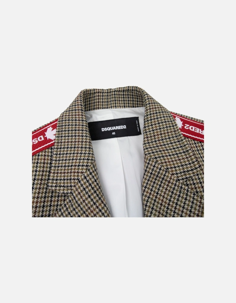 Tape Detail Check Sport Blazer Jacket Beige 001