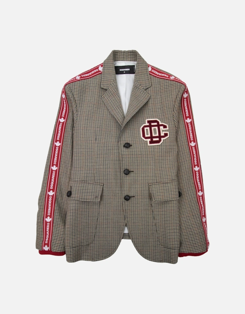 Tape Detail Check Sport Blazer Jacket Beige 001