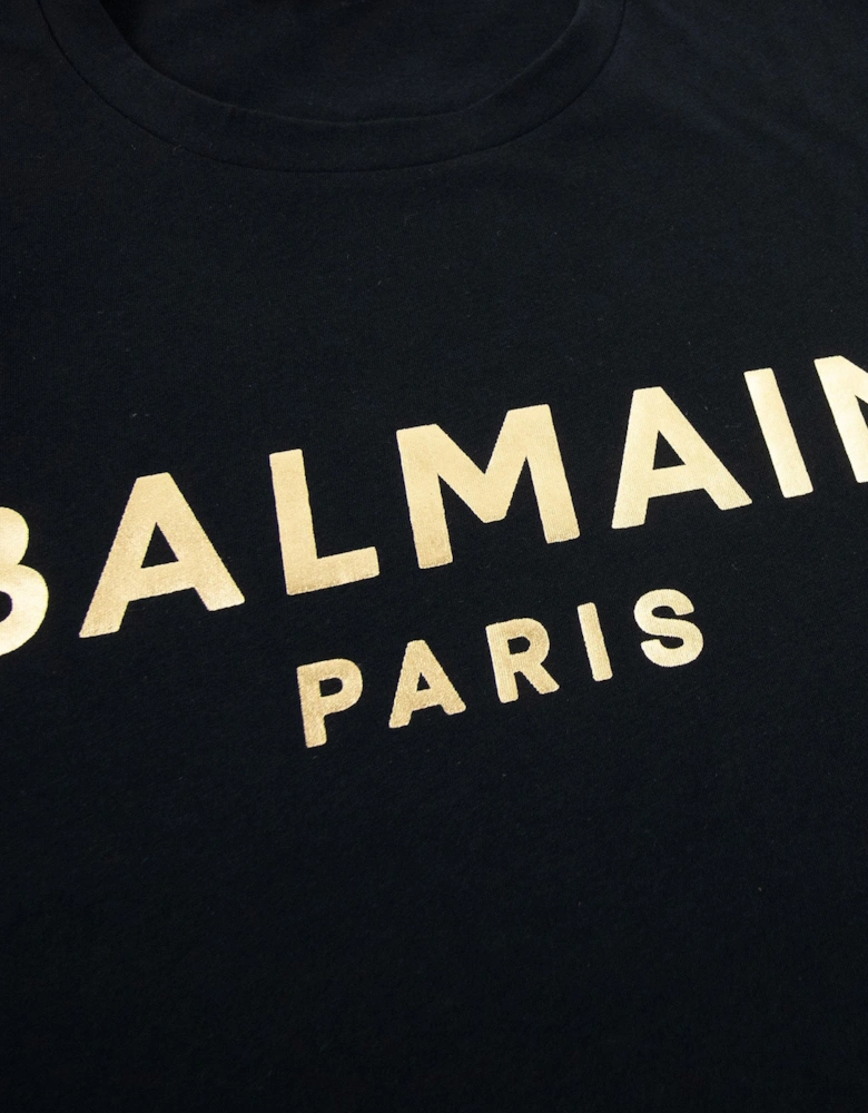 Gold Paris Logo Print T Shirt Black Ead