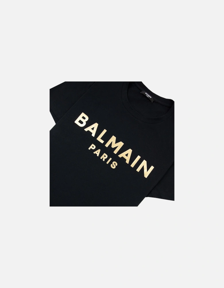 Gold Paris Logo Print T Shirt Black Ead