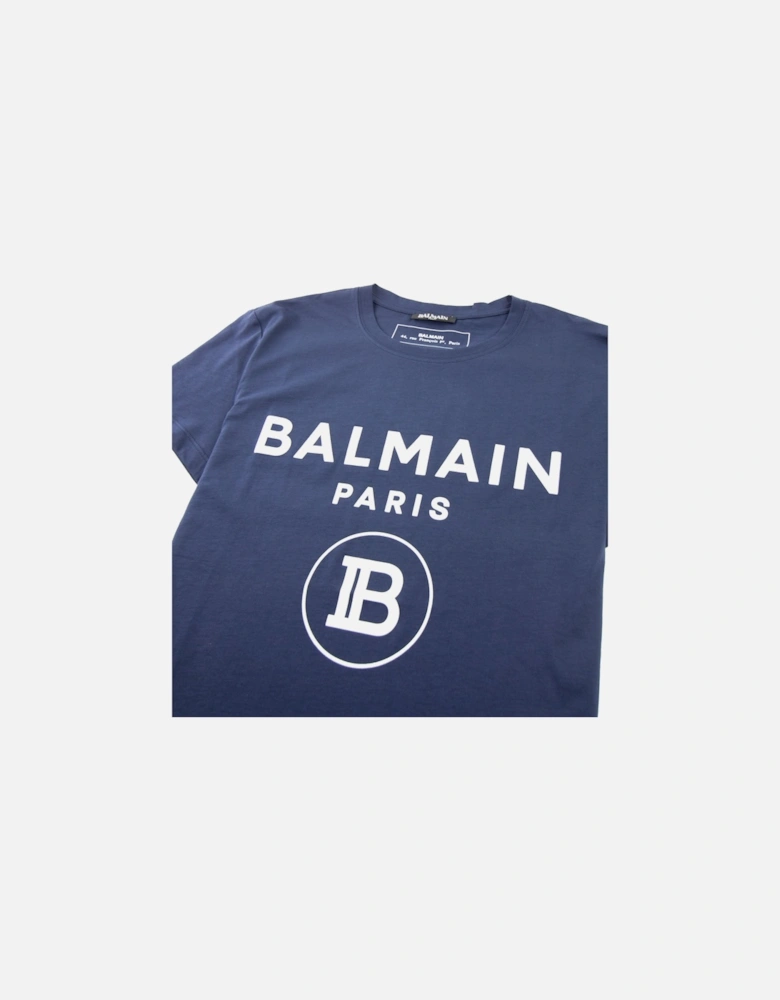 Printed White Velvet Logo T-Shirt Navy