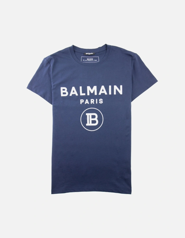 Printed White Velvet Logo T-Shirt Navy