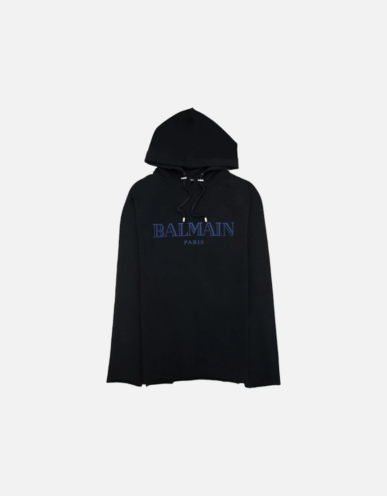 Paris Logo Light Fleece Unhammed Hoodied Sweatshirt Black