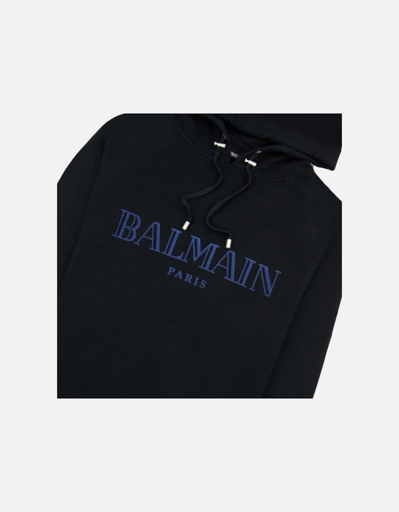 Paris Logo Light Fleece Unhammed Hoodied Sweatshirt Black