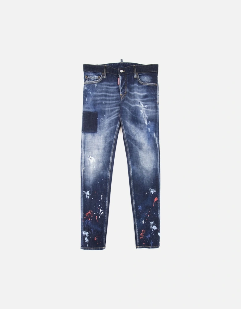 Dark Splater Wash Cool Guy Jeans Navy Blue 470