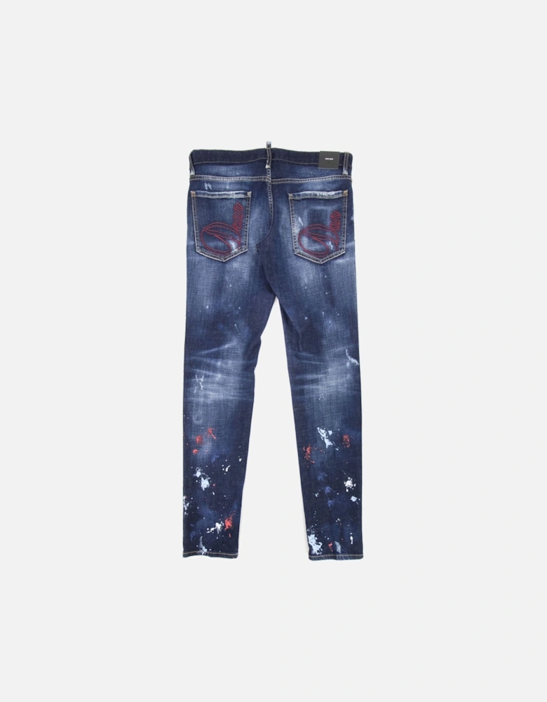 Dark Splater Wash Cool Guy Jeans Navy Blue 470