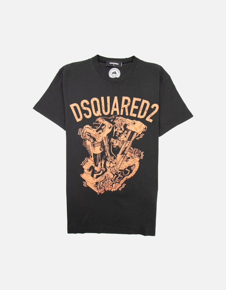 Graphic Engine Print T-Shirt Black