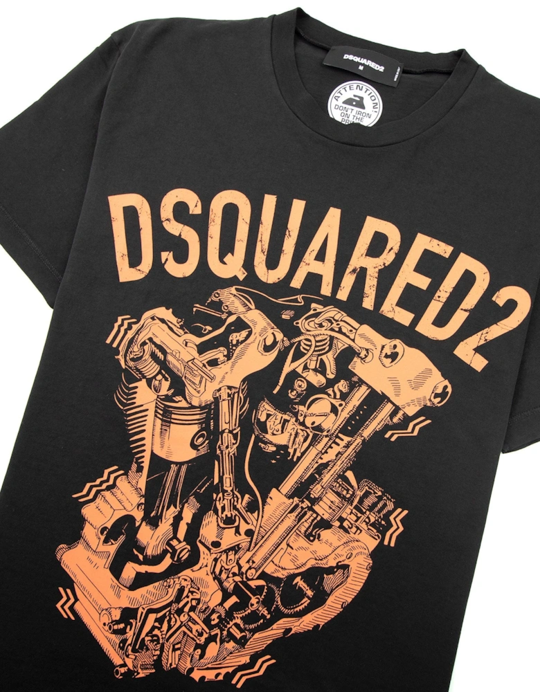 Graphic Engine Print T-Shirt Black