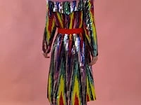 Multi Bamboo Sequins Midi Trench Coat with Pink Collar