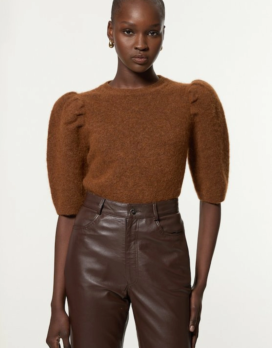 Petite Alpaca Wool Fluffy Knit Crew Neck Top