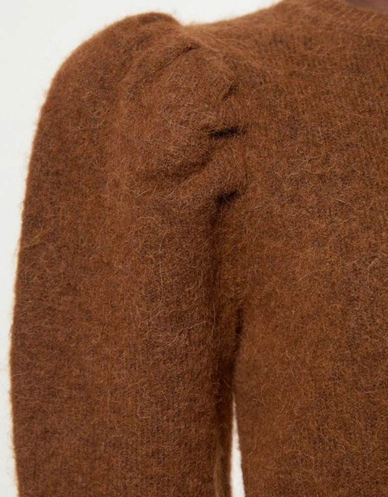 Petite Alpaca Wool Fluffy Knit Crew Neck Top