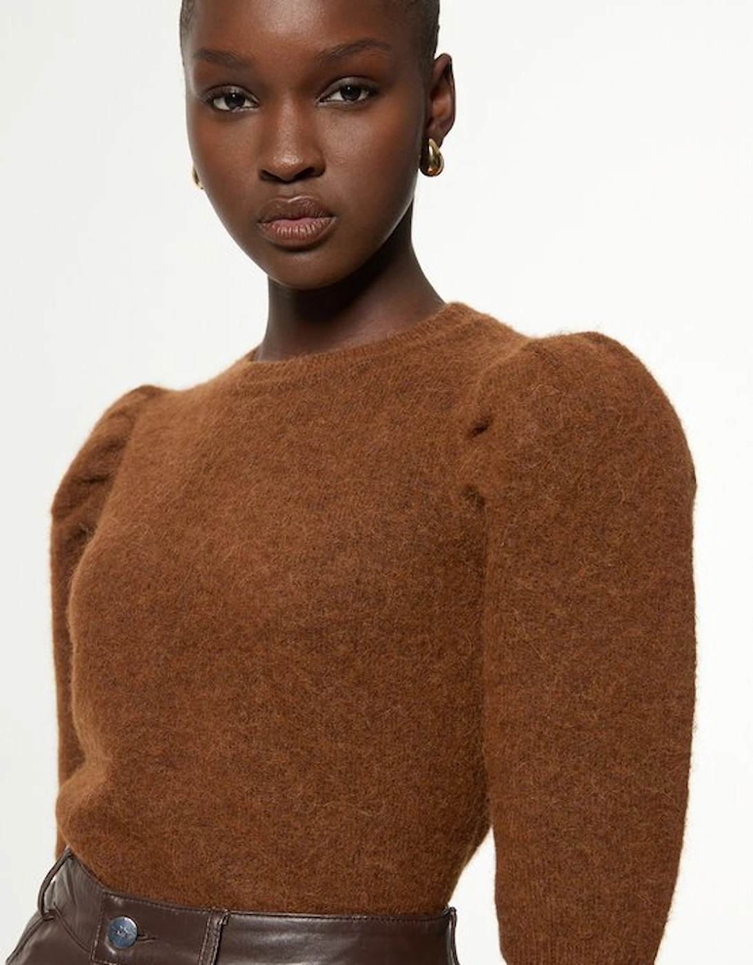 Petite Alpaca Wool Fluffy Knit Crew Neck Top, 5 of 4
