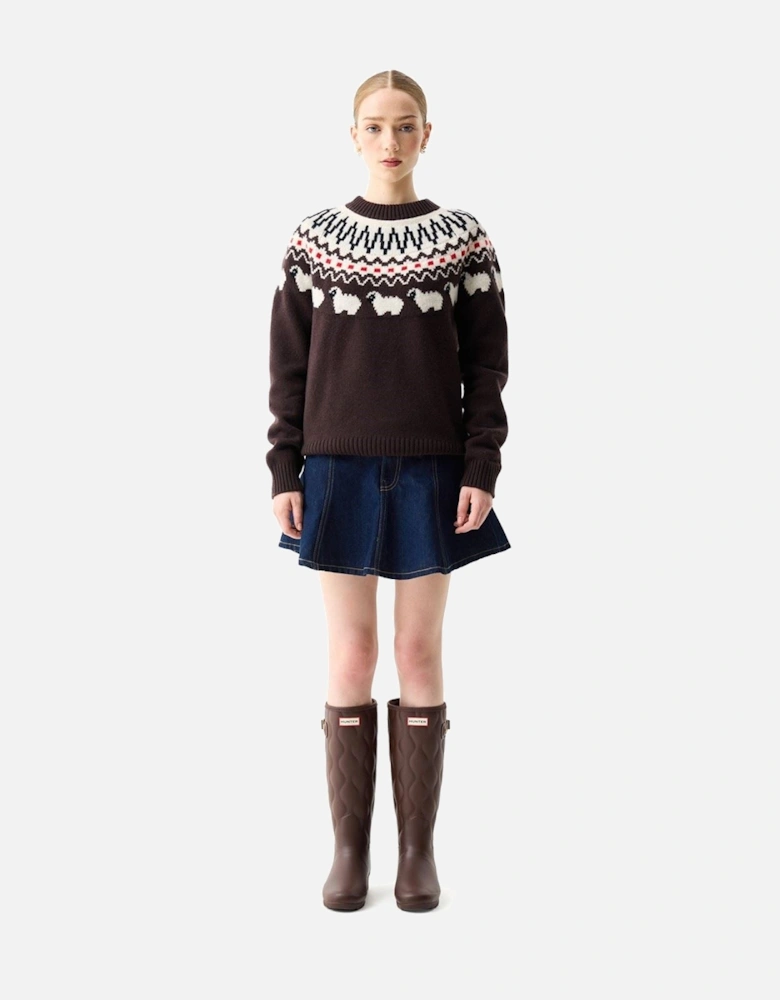 Ashie Crew Fair Isle Knit Polyester Women's Chocolate Crew Neck Jumpers