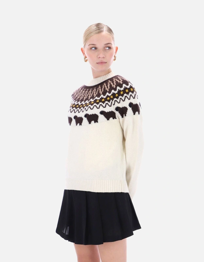 Ashie Crew Fair Isle Knit Polyester Women's White Crew Neck Jumpers