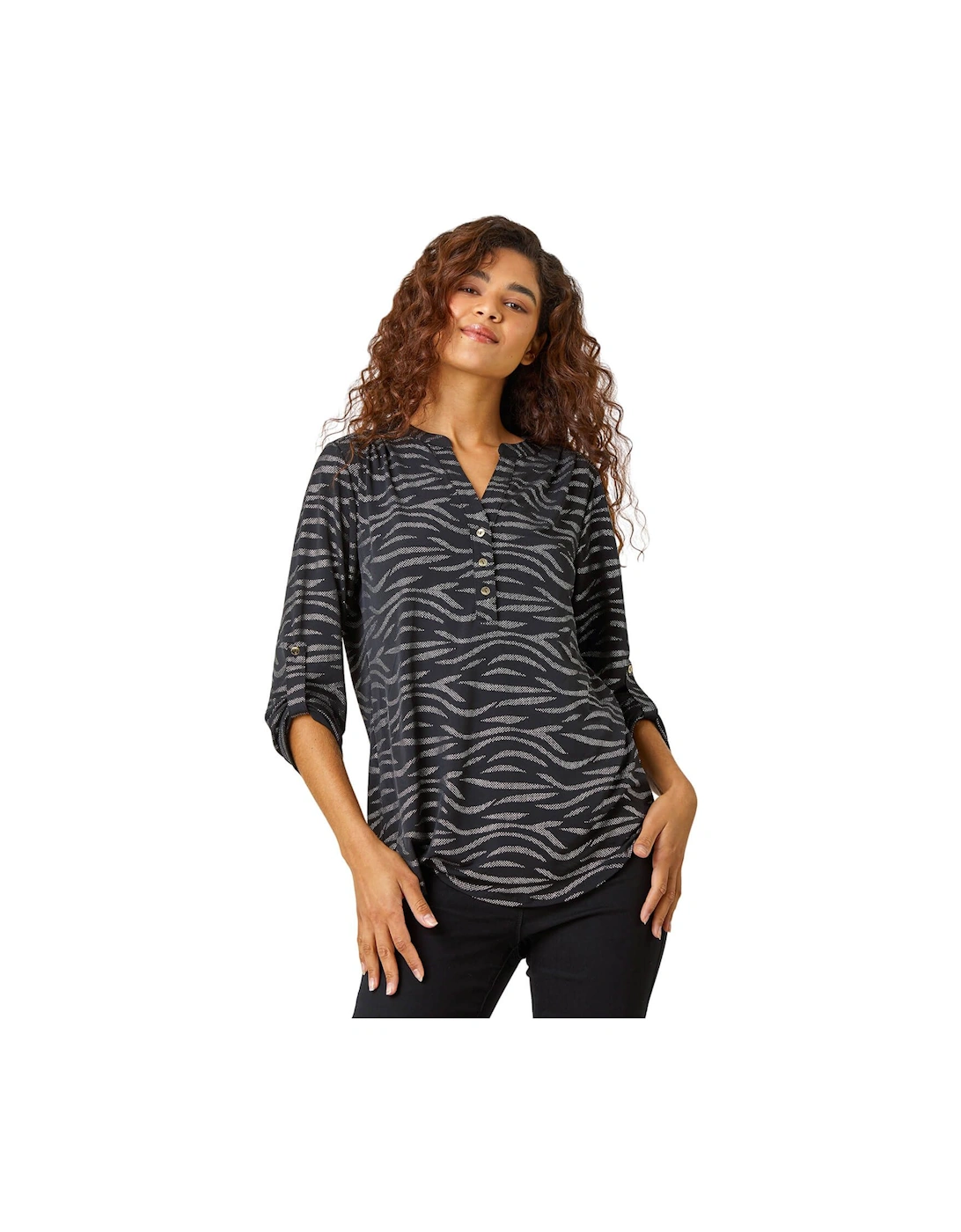 Animal Print Glitter V-Neck Stretch Top, 2 of 1