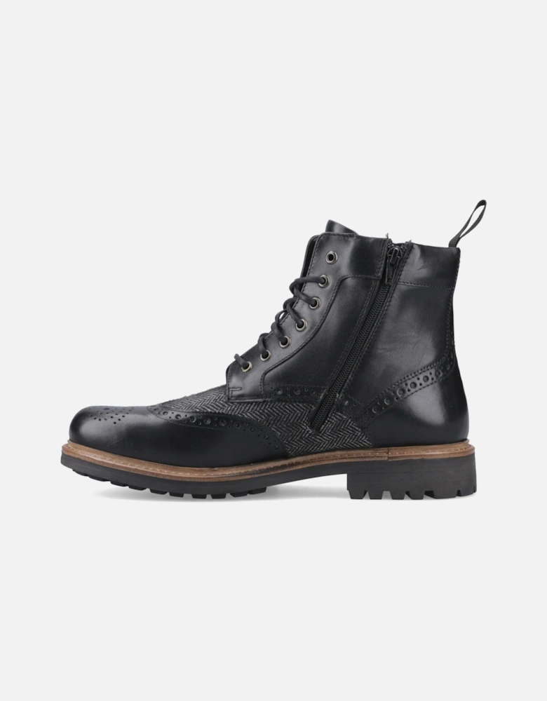 Loch Brogue Ankle Boot Leather Men's Black Ankle Boots