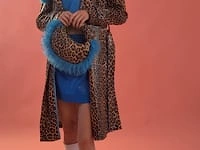 Faux Suede Trench Coat with Faux Fur Collar