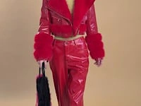 Red Faux Leather Faux Fur Biker Jacket