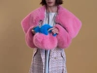 Pink and Blue Bamboo Faux Fur Bag