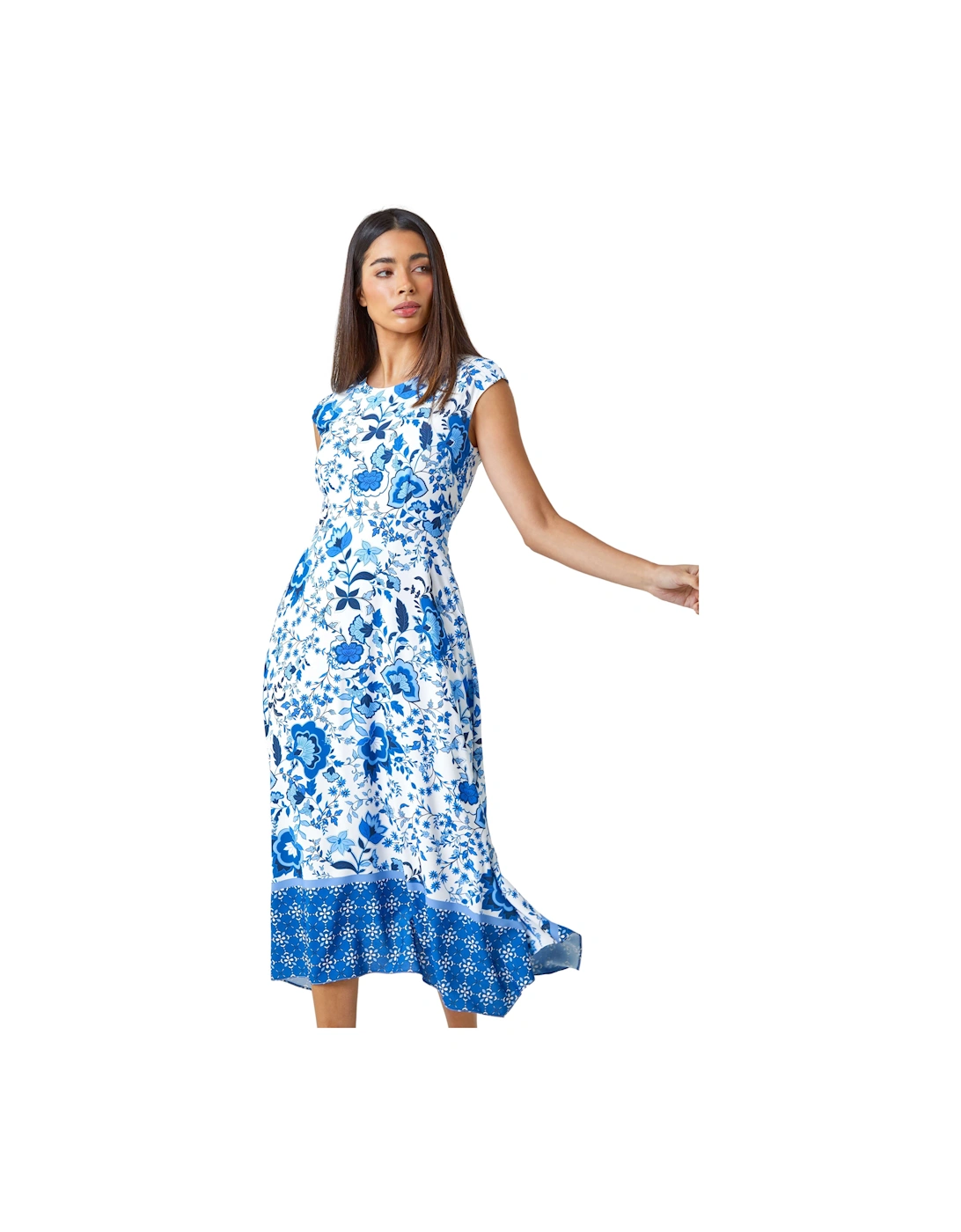 Sleeveless Floral Border Print Midi Dress, 2 of 1