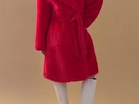 Red Bamboo Faux Fur Cream Coat