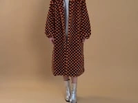 Orange Faux Fur Checked Maxi Coat
