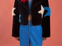 Black Hand Made Five Star Bamboo Blend Faux Fur Jacket