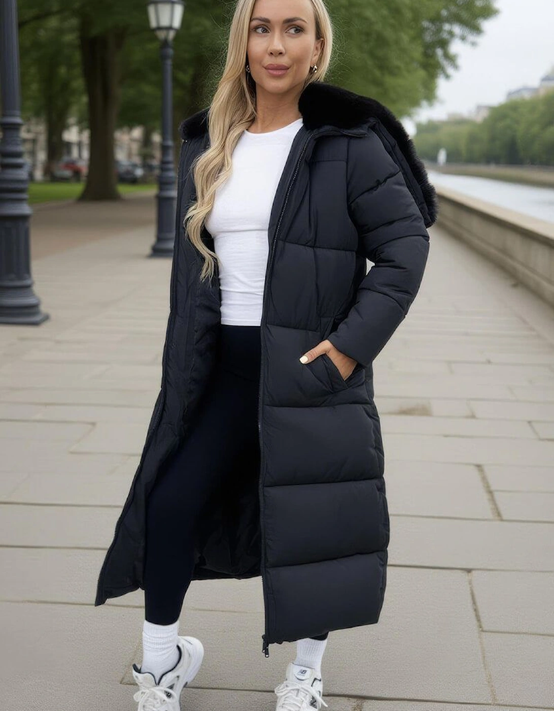 Black Split Hood Longline Puffer Coat, 2 of 1