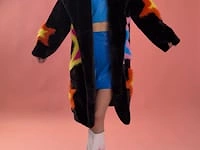 Black Hand Made Bamboo Lyocell Multi Faux Fur Star Coat