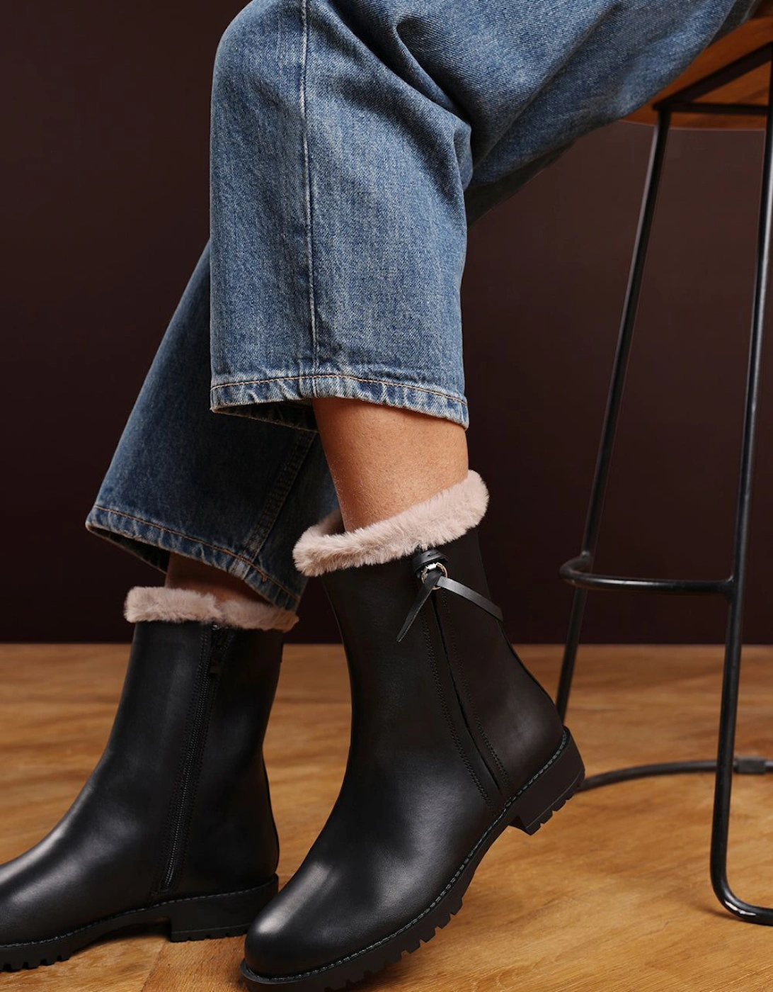 'Virena' Mid Calf Low Heel Boots with Faux Fur Trim and Side Zip, 2 of 1