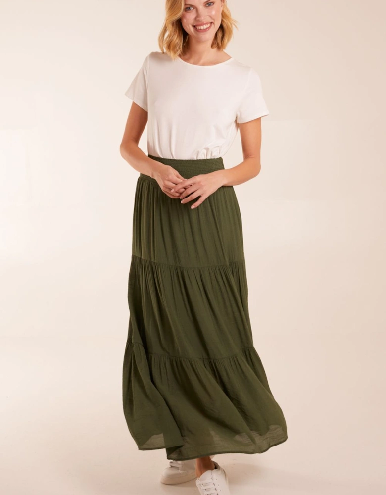 Shirring Waist Tiered Maxi Skirt