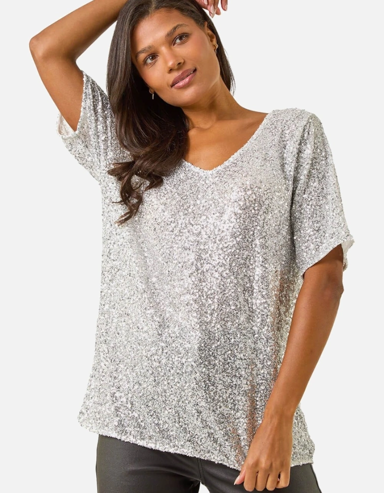 Sequin Embellished V-Neck Top