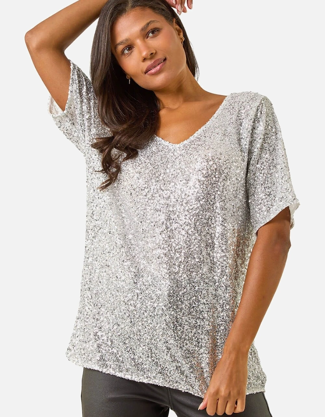 Sequin Embellished V-Neck Top, 2 of 1