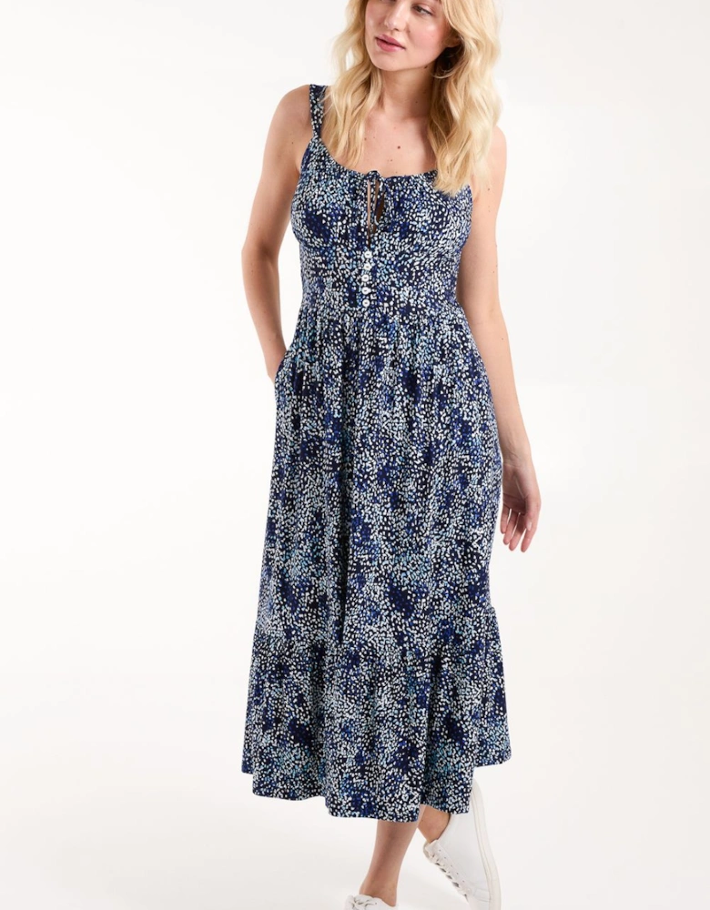 Ruched Cami Midi Dress With Buttons