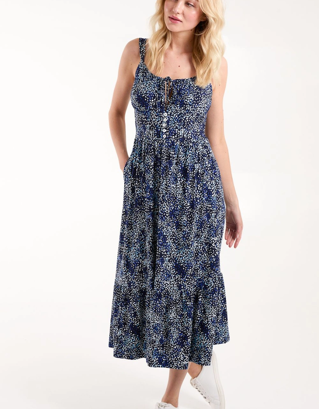 Ruched Cami Midi Dress With Buttons, 2 of 1