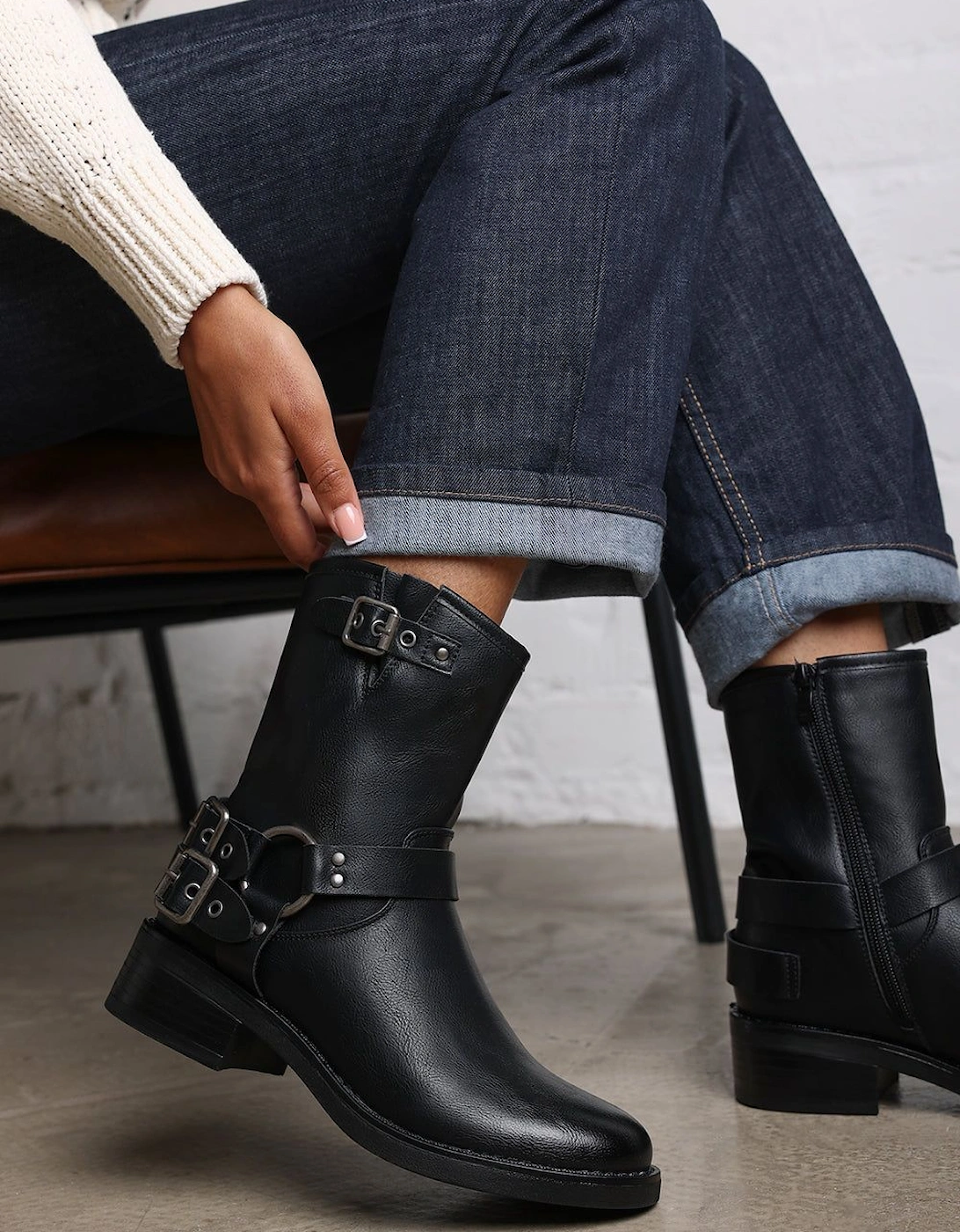 'Xoe' Mid Calf Biker Boots with Double Buckle Strap Detail, 2 of 1