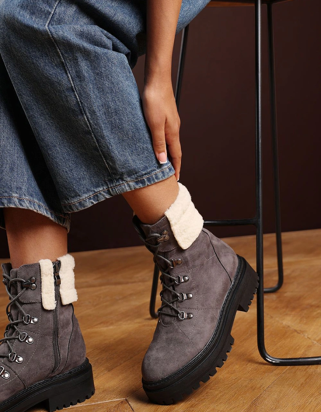 'Alia' Suede Lace-Up Ankle Boots with Faux Fur Lining and Chunky Sole, 2 of 1