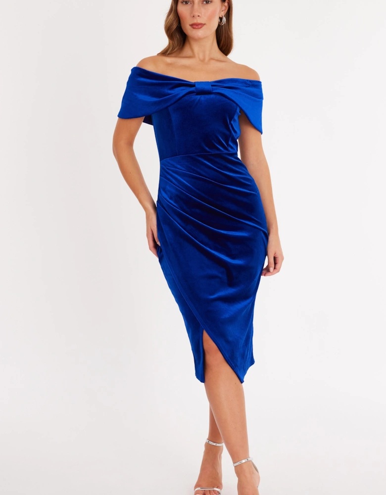 Royal Velvet Bardot Midi Dress