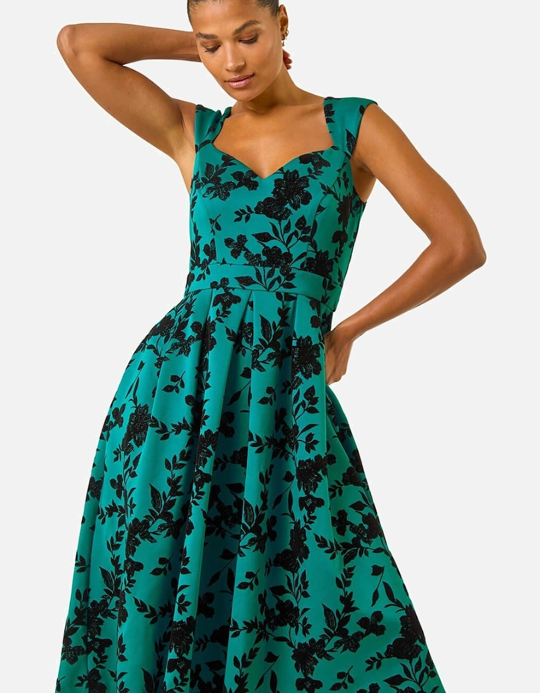 Glitter Floral Flocked Premium Stretch Dress, 2 of 1