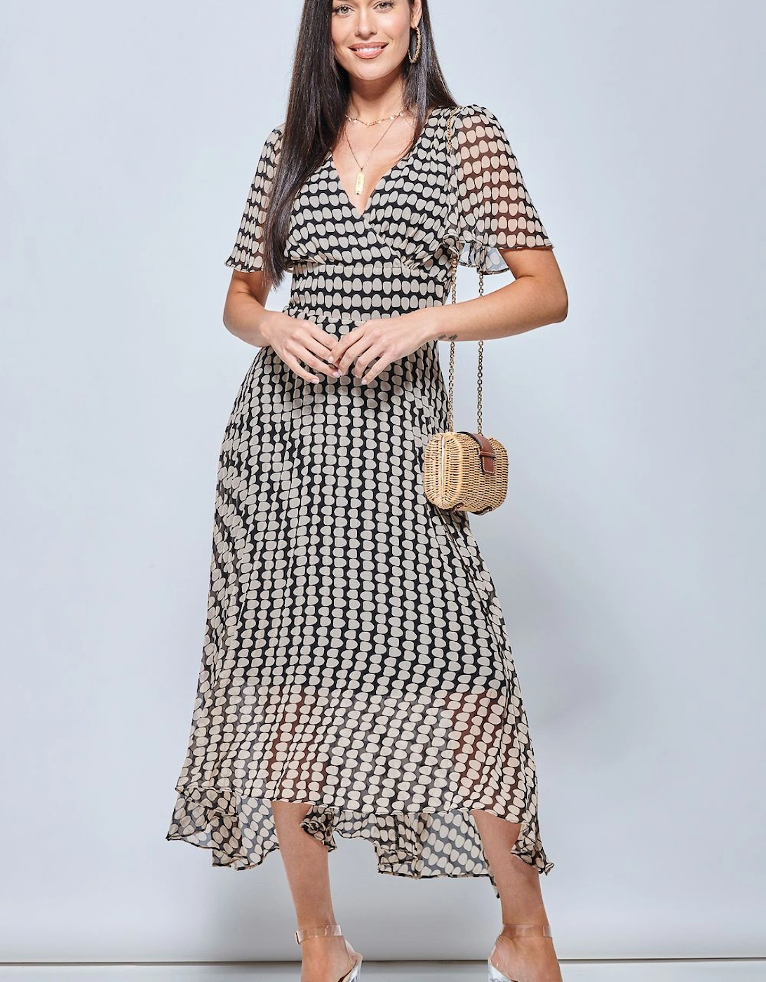 V Neck Pleated Chiffon Maxi Dress, 2 of 1