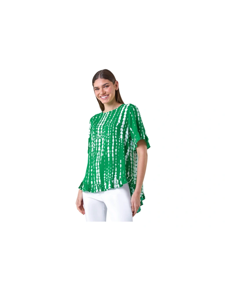 Tie Dye Dipped Hem Frill Detail Top