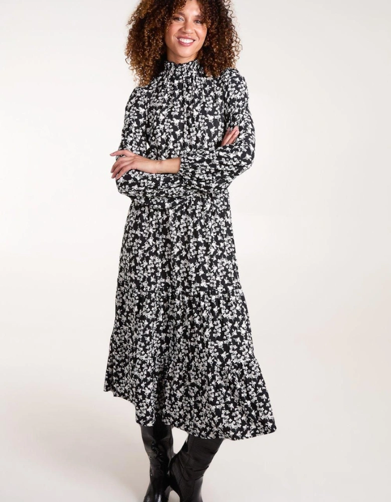 High Neck Shirred Midi Dress