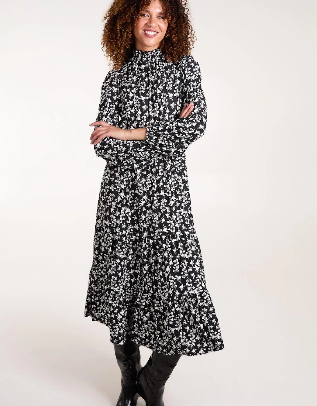 High Neck Shirred Midi Dress, 2 of 1