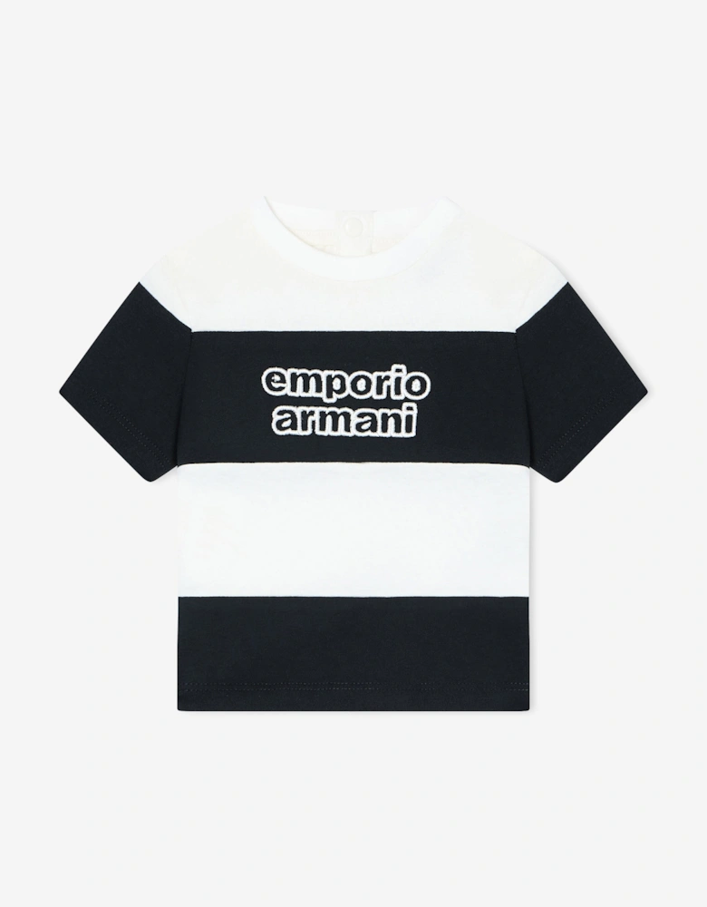 Baby Boys Striped Logo T-Shirt in Navy