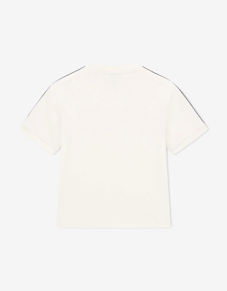 Emporio Armani Boys Train Logo Tape T-Shirt in Ivory