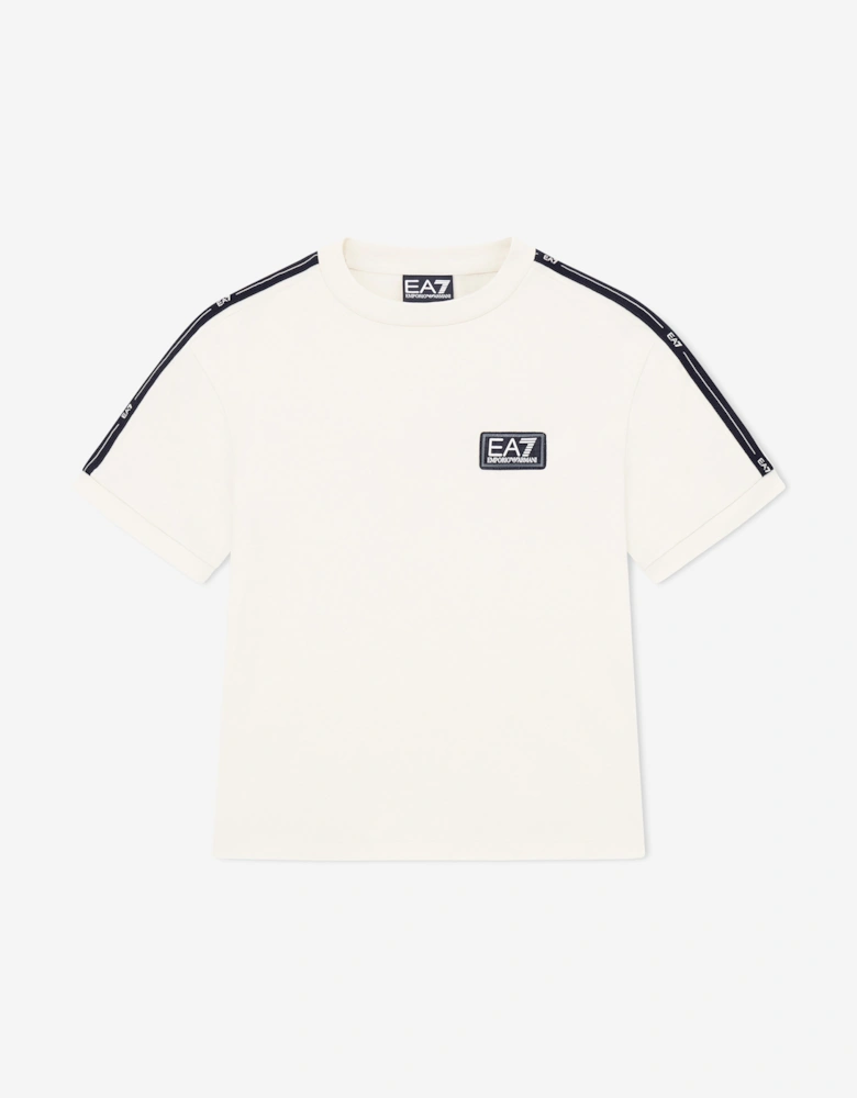 Emporio Armani Boys Train Logo Tape T-Shirt in Ivory